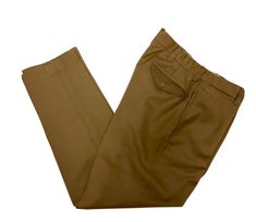 "Excellent condition vintage, waist has been taken in. Measurements    30\" waist measured flat    26\" length inseam, with 1\" to let out." Brown Slim Fit Bottoms For Semi-formal Occasions, Fitted Brown Bottoms For Semi-formal Occasions, Fitted Straight Leg Brown Dress Pants, Fitted Brown Straight Leg Dress Pants, Brown Fitted Straight Leg Dress Pants, Formal Fitted Brown Bottoms, Classic Brown Flat Front Pants, Vintage Tailored Bottoms With Pockets, Tailored Vintage Bottoms With Pockets