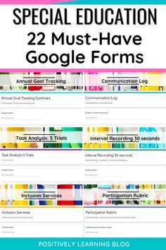 an image with the words special education 22 must have google forms in front of it