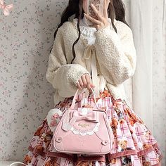 Color: Brown•PinkMaterial: PU Size Length(cm)(inch) Width(cm)(inch) Height(cm)(inch) One Size 26.50/10.43 9/3.54 21/8.26 Bow Tote Bag, Plush Bags, Short Hair Wigs, Wig Accessories, Lolita Dress, Curled Hairstyles, Platform Boots, Winter Coat, Wig Hairstyles