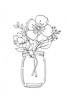 a drawing of flowers in a mason jar