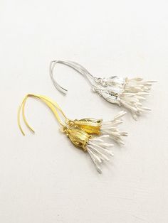 Delicate bridal earrings made with gold and silver plated findings. The earrings are approximately 5,5 cm long Festive White Flower Earrings, Delicate Bridal Earrings, Bluebell Flower, Blue Bell Flowers, Romantic Gifts For Her, Flower White, Romantic Gifts, Bridal Earrings, Winter Wedding