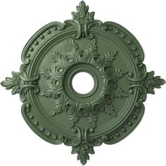 an ornate green ceiling medallion on a white background