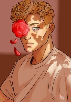 a drawing of a man with a rose in his hair