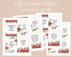 christmas bible verse cards with red and white flowers