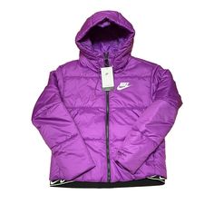 Brand New With Tags, Nike Sportswear Therma Repel Puffer Jacket Purple Dj6997-551 Women’s Size Small. Sporty Winter Puffer Jacket With Fleece Lining, Winter Athleisure Outerwear With Fleece Lining, Sporty Puffer Jacket With Fleece Lining For Outdoor Activities, Sporty Puffer Jacket With Fleece Lining For Outdoor, Sporty Spring Puffer Jacket For Streetwear, Winter Sports Track Jacket, Sporty Puffer Jacket With Fleece Lining For Winter Sports, Nike Sports Outerwear With Ribbed Cuffs, Nike Athleisure Outerwear