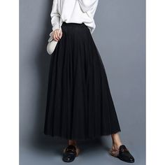 Black Mesh Pleated Swing Maxi Skirt Black Tulle Skirt For Fall, Black Flowy Pleated Skirt For Fall, Black Pleated Maxi Skirt For Spring, Black Long Skirt For Spring, Black Tulle Skirt For Spring, Spring Black Tulle Skirt, Spring Black Long Pleated Skirt, Long Black Pleated Winter Skirt, Chic Black Maxi Skirt For Winter