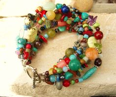 Semi Precious Stone Bracelet, Multicolor Jewelry, Sugar Land, Toggle Bracelet, Colorful Jewelry, Bijoux Diy, Colorful Bracelets, Jewelry Projects, Stone Bracelet