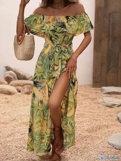 Orcajump - Chic Waist-Tie Dress with Lotus Leaf Hemline Lotus Leaf, Tie Waist Dress, Tie Dress, Types Of Skirts, Waist Tie, Types Of Collars, Sleeve Type, Lotus, Types Of Sleeves