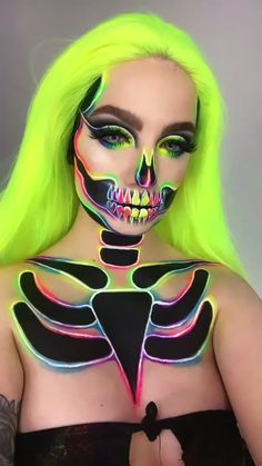 Make Up Yeux, Cer Nocturn, Neon Skull, Holloween Makeup, Neon Makeup, Halloween Eye Makeup