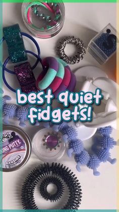 there are many different types of hair accessories on the table with words best quiet fidgets