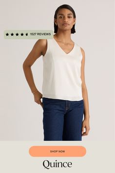 We're all about upgrading the essentials. This classic tank is made from washable silk, with a bit of stretch for the perfect fit. Effortless. A-line. No dry cleaning runs needed. Perfect for layering at the office or days lounging at home. Plus, silk fiber contains 18 kinds of amino acids that make it amazing for skin nourishment, hypo-allergenic, and naturally thermoregulating to help maintain body temperature. Also offered in sizes 1X - 3X.  | Quince | Women's 100% Washable Silk Stretch Tank Silk Fiber, Silk Tank Top, Silk Tank, Body Temperature, Amino Acids, Quince, Tank Top Shirt, Layering, Top Shirt