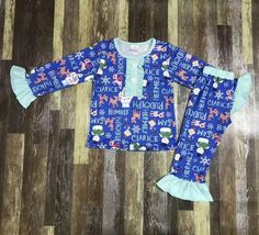 Ready to ship. Made of cotton and spandex Please allow 2-3 weeks for delivery or less Buddy Elf, Plus Size Teen, Girls Christmas Pajamas, Christmas Girls, Lace Pants, Buddy The Elf, Frosty The Snowmen, Fall Wear, Kids Boutique