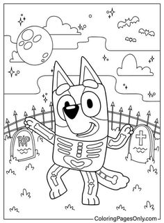 a coloring page with an image of a cat in a skeleton costume holding up his hand