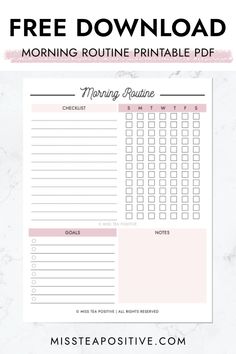 How to plan your morning routine and organize it effectively? Download this free morning routine printable PDF to have a productive morning! Also, this morning routine planner checklist for kids or adults is perfectly editable. Morning Checklist, Daily Routine Planner