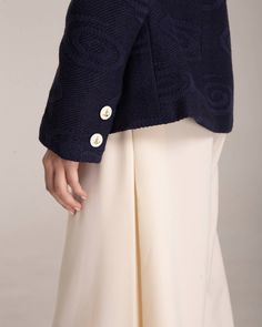 This navy blue tricot women's blazer is the epitome of sophistication. The rich, deep hue of the navy blue fabric is both classic and timeless, making it a versatile piece that can be worn for a variety of occasions. The tricot material is soft and stretchy, ensuring that the blazer is comfortable to wear while still maintaining its tailored silhouette. The inside lining is fully customizable upon request.Collection: PrimaProduct name: La Prima BlazerColor: Navy BlueOuter fabric: Tricot knitInsi