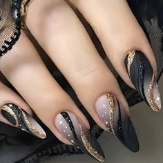 Faster shipping. Better service Black And Gold Snowflake Nails, Glitter Ombre Christmas Nails, Black Holiday Nails Christmas, December Manicure, December Acrylic Nails, December Holiday Nails, Sparkly Winter Nails, December Nails Christmas, Nails December