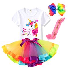 PRICES MAY VARY. Incudes: Birthday Girl Unicorn T-Shirt *1 , Unicorn Layered Tutu Dress * 1, Unicorn Headband * 1, Unicorn Satin Sash * 1 Material: Tutu: 100% Polyester; T-Shirt: 100% Modal, Super Soft and Comfortable Lovely Unicorn Dress Up Clothes for Little Girls, Perfect Unicorn Gift for Girls Cute Unicorn Stuff and Unicorn Accessories for Girls Size Chart Can Be Found in the Last Image Unicorn Birthday Outfit for Girls - Unicorn Headband, Shirt, Tutu Dress & Satin Sash. Unicorn Costume for Girls Size Chart, Unicorn Skirt, Unicorn Birthday Shirt, Birthday Princess Dress, Unicorn Accessories, Unicorn Birthday Outfit, Unicorn Stuff, Dress Up Clothes, Unicorn Outfit