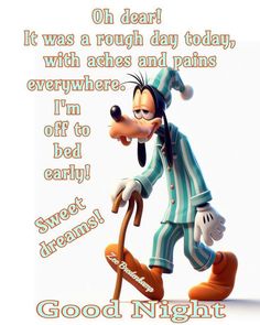 an image of goofy ducky on his scooter with good night quote in the background