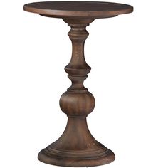 a small wooden table with a round top