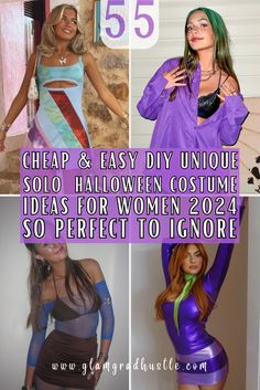 four different pictures of women in costumes with the words cheap and easy diy unique halloween costume ideas for women to ignore