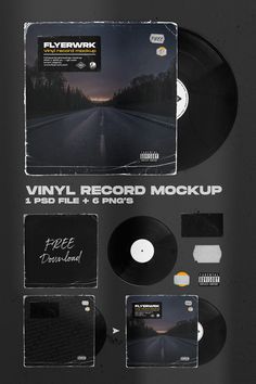 the vinyl record mockup is shown with various items in it and on top of each other