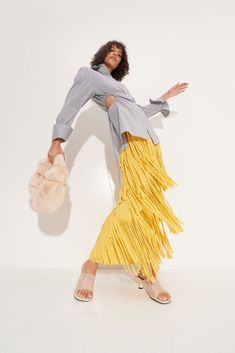 Za Za Knit Fringe Skirt in Butter Tassle Maxi Skirt, Tassle Midi Skirt, Casual Fringe Skirt, Fall Skirts Zippered Or Fringe, Fall Winter 2021 2022 Trends Skirts, Knit Fringe, Skirt Details, Statement Skirt, Occasion Wear Dresses