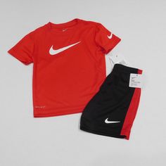 New With Tags, Boys 2pc Nike Shirt And Shorts Set In A Size 4. Sporty Short Sleeve Sports Sets, Black Short Sleeve Sportswear Set, Nike Black Summer Sets, Nike Sporty Sports Sets, Nike Sporty Short Sleeve Sets, Red Sportswear Sets For Sports, Nike Short Sleeve Sports Sets, Nike Sports Set With Short Sleeves, Nike Sports Sets With Short Sleeve