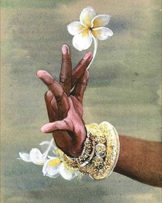 a painting of a hand holding a flower