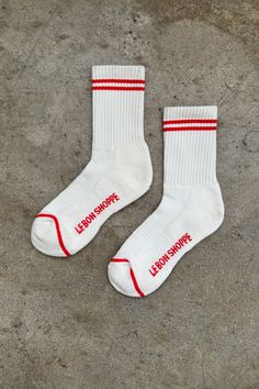 Le Bon Shoppe Boyfriend Socks. Stay fly all year long in these calf length sports socks. Pair with sneakers or sliders. 85% Cotton, 13% Polyester, 2% Spandex Machine wash cold, tumble dry low Do not iron or bleach One size fits most Made in Korea *Raw cotton is farmed in India and the cotton yarns are fully milled and manufactured in South Korea Parc Shop Boyfriend Socks, The Boyfriend, Holidays With Kids, Better Skin, Sport Socks, Casual Attire, Sweater And Shorts, Denim Top, Swimwear Tops