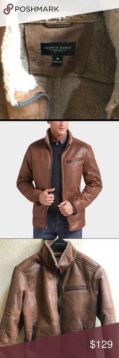 Pronto Uomo Brown Faux Shearling Modern Fit Jacket Stylish jacket with fur inside. Pronto Uomo Jackets & Coats Bomber & Varsity Jacket With Fur, Stylish Jackets, Workout Jacket, Modern Fit, Mens Jackets, Coats Jackets, Jackets & Coats, Leather Jacket, Man Shop