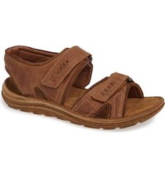 Comfortable Leather Sandals With Ortholite Insole, Leather Sandals With Cushioned Footbed For Outdoor, Outdoor Leather Sandals With Cushioned Footbed, Outdoor Leather Sport Sandals With Leather Footbed, Classic Leather Sandals For Outdoor, Rugged Leather Slip-on Sandals, Brown Rugged Sandals With Cushioned Footbed, Rugged Brown Sandals With Cushioned Footbed, Rugged Open Toe Sandals With Cushioned Footbed