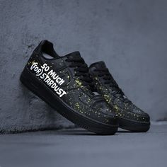 The Black Half Smile Custom Air Force 1 is a classic sneaker, updated with modern style and fit. Made with breathable leather and a raised sole, this shoe will be comfortable and durable, designed for everyday use. Exactly as shown in the pictures. 📷 Brand New & Authentic. 💯 Hand Painted with attention to detail. 👨‍🎨 Waterproof and Flexible. ❤️ Unisex model. Please refer to the Size Chart. 👟👫 Free Worldwide Shipping. ✈️🌍 Fade-resistant Custom Sneakers For Light Sports, Urban Custom Sneakers With Rubber Sole For Light Sports, Nike Air Force 1 Low-top Leather Fade-resistant, Black Low-top Nike Air Force 1 For Light Sports, Sporty Nike Air Force 1 With Speckled Midsole, Custom Low-top Sneakers With Studded Outsoles For Running, Black Low-top Custom Sneakers, Modern Black Custom Sneakers With Speckled Midsole, Modern Custom Sneakers With Fade-resistant Round Toe