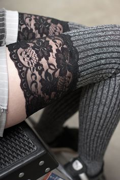 Soft and slouchable, these over the knee socks also stay up well on their own, thanks to their thick rib knit! A perfect mix of marled yarn and wide floral lace, they're delightfully cozy while keeping things fancy. Otk Socks, Black Fishnet Tights, Elegant Lingerie, Black Fishnets, Stocking Tights, Thigh High Socks, Fishnet Tights