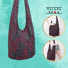 This hobo bag made from cotton fabric. This sturdy and durable bag is useful and big enough for all your daily essentials. The strap is long, it can be cross-body or sling over your shoulder. Material: 100% Cotton fabric Color: Black, Gray & Red 🎯Feature :  1 interior zipper pocket 1 top zipper closure 📐Measurements: Wide:  17.5" Height:  13"  Depth:  9" Strap Drop Length:  23" (This is handmade bag, the measurement may be different slightly.) 🧺CARE : For best result, hand wash in cold water and hang dry in the shade. 🚀SHIPPING : This listing ready to ship. I'll send within 24 hrs. After shipped, I'll let you know a tracking number. Worldwide shipping will be handled by Thai Registered Air Mail and it will take 14-21 days after shipped I'll let you know a tracking number in our transac Tie Dye Bags, Cotton Handbag, Yoga Mat Bag, Hippie Bags, Mat Bag, Woman Bags Handbags, Hand Woven Pillows, Handmade Bag, Boho Bag