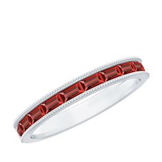 Product Details Experience the stunning beauty of our Milgrain Eternity Ring, featuring exquisite Baguette Cut Created Rubies set meticulously in a timeless Channel Setting. This ring radiates elegance and sophistication, making it a captivating symbol of enduring love and style. Product Information SKU SHP-RINGS052180545 Width 1.5 mm Height 2.2 mm Weight 1.76 gm (Approximate) LAB CREATED RUBY INFORMATION No.of Stones 10 Pieces Total Weight 1.87 Carat (Approximate) Dimension(approx) Baguette-2X4 Elegant Red Round Eternity Band, Formal Ruby Eternity Band With Prong Setting, Ruby Eternity Band With Prong Setting For Formal Occasions, Formal Emerald Cut Gemstone Stackable Rings, Elegant Red Round Cut Eternity Band, Classic Ruby Eternity Band For Formal Occasions, Elegant Red Eternity Band Promise Ring, Elegant Red Eternity Band As Promise Ring, Elegant Red Eternity Band For Anniversary