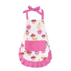 a pink and white apron with cupcakes on it