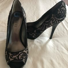 6.5 Black Lace Guess Heels. Nwot. Wore Around House To Try Out. Too Tall With On So I Have Never Worn Out Very Stylish Chamberlain Aesthetic, Pretty Little Liars Aesthetic, Faye Chamberlain, Black Lace Heels, Shalom Harlow, Pretty Heels, Devon Aoki, Guess Heels, Cute Shoes Heels