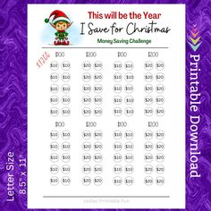 this will be the year i save for christmas money saving challenge printable worksheet