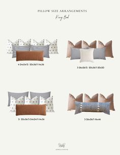 four pillows with different colors and sizes