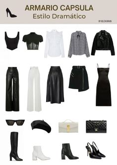 Dark Feminine Capsule Wardrobe, Dark Elegant Outfit, Classic Dramatic Style, Classy Capsule Wardrobe, Functional Wardrobe, Fashion Capsule Wardrobe, Dramatic Style, Clothes And Shoes, Wardrobe Outfits