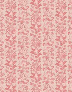 a pink floral wallpaper with lots of leaves and flowers