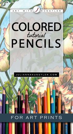 colored pencils are lined up in front of an image with the words colored floral pencils