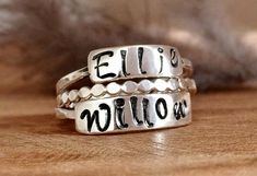 Stackable Name Rings - Sterling Silver - Name Rings - Personalized Ring for women - Ring for Mom and Adjustable Nickel-free Rings For Birthday, Name Rings Personalized, Tsavorite Engagement Ring, Stackable Name Rings, Ring For Mom, Tsavorite Ring, Morganite Engagement Ring Rose Gold, Twig Engagement Ring, Floral Engagement Ring