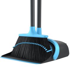 two black and blue brooms sitting on top of each other