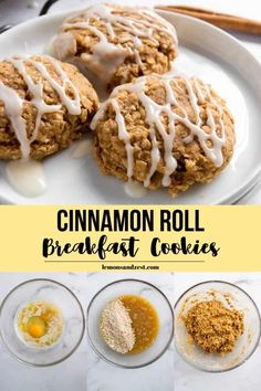 cinnamon roll breakfast cookies on a white plate