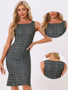 Shop Allegra K for tweed sleeveless elegant plaid cocktail bodycon fishtail midi dress you are looking for, get more women's dresses for yourelf. Order now! Free Returns! Tweed Midi Dress, Fishtail Midi Dress, Plaid Bodycon Dress, Bodycon Dress Black, Womens Tweed, Statement Accessories, Midi Dress Black, Statement Dress, Black Bodycon Dress