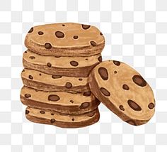 some cookies are stacked on top of each other, with chocolate chips in the middle