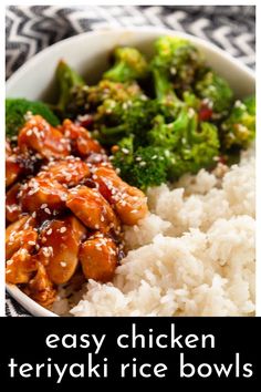 a bowl filled with rice, broccoli and chicken