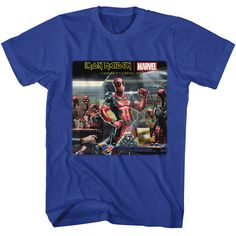 a blue t - shirt with an image of deadpool on it