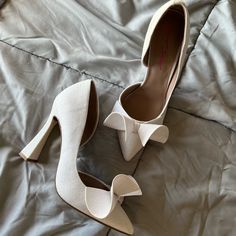 Like New Unworn Does Not Come With Original Box White And Iridescent Glitter Slip On Bridal Shoe Women’s Size Us 10m 4” Heel Glamorous Cream Pointed Toe Heels, Cream Party Heels With Bow, Bridal Shoe, Betsey Johnson Shoes, Shoe Women, Bow Heels, Bridal Shoes, Betsey Johnson, Shoes Women Heels